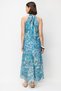 4932 Women's Floral Shawl Patterned Halter Neck Flounce Midi Dress Turquoise - 8