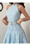 Ashe Women's Halter Neck Layered Detailed Belted Embroidered Event Graduation Wedding Dress - 3