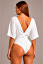 Double-Breasted V-Neck Half Sleeve Women's Bodysuit |   Backless Snap Fastener Flexible Bodysuit - 4