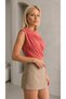 Women's Pomegranate Flower Color Gathered Sandy Fabric Sleeveless Blouse - 2