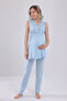 Blue Lace Design Strappy Cotton Maternity Pajama Set - 3