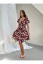 Women's Red-Multi Back Detailed Belted Mini Dress Nj133 - 4