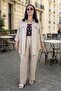 Foldable Sleeves, Buttoned Long Shirt, Wide Elastic Waist, Pocketed Pants, Thin Summer Fabric, Plus Size, Two-Piece Set