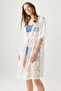 Bohemian Embroidered Front Tie Long Beach Dress White - 3