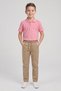 Boy's Pink Short Sleeve Polo Neck T-Shirt Beige Ribbed Waist Canvas School Pants Bottom Top School Outfit - 2