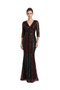 Linear Sequin Embroidered V-Neck Evening Dress