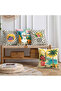 Double-Sided Suede Tropical Summer Themed Set of 4 Throw Pillow Covers - Sculptural, Orange, and Palm Tree Patterned Colorful Pillowcases