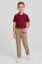 Boys' Burgundy Short Sleeve Polo Collar T-Shirt Beige Ribbed Waist Canvas School Pants Bottom - Top Set School Outfit