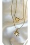 Women's Gold Color Heart and Sun Figured Steel Necklace Set of 2