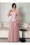 فستان سهرة بكورسيه مطرز وتنورة شيفون - 2