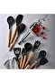 Kitchen Silicone Cooking Utensils, 11 Pcs Non-Stick Silicone Kitchen Gadgets Set With Wood Handles, High Heat Resistant (Black) - 5