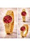 Women’s Gold Bracelet Watch Red Dial Elegant Designer Wrist Watch