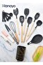 12 Pcs Kitchenware Set Kitchen Cooking Utensils Set Heat-resistant Silicone Tool Set with Wooden Handle Non-Stick Spoon Kitchen Utensils Cooking Kitchen Tool Set(Black)