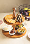 2-Piece Wooden Snack Presentation Set - 2-Tier Flat Plate Cake Stand, 3-Compartment Presentation Plate - 3