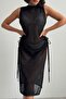 Mesh Detailed Side Gathered Midi Length Beach Dress - 4