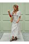Women's Short Sleeve V-Neck Side Slit Floral Patterned Midi Single Jersey Dress - 3