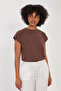 Women's Low Sleeve Basic T-Shirt - Brown - 2