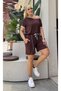 Women's Plus Size Viscose Soft Textured Flexible T-Shirt Shorts Tracksuit Set 28001