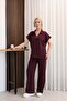 Aveline Polo Collar Women's Set Short Sleeve Relaxed Fit Wide Leg Bottom Top Set - 7