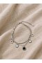 Valmont Steel Black and White Dangle Women's Bracelet – Silver Color Charm Design - 2