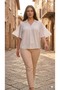 Women's White Three-Button Chiffon Blouse with Sleeve Detail in Plus Size - 3