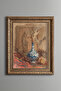 Still Life with Chinese Vase and Dried Sunflowers - Vintage Patterned Painting - Thick Model