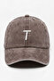Brown Embroidered Washable Vintage Unisex Hat with Letter t - 2