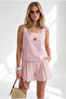 Women's Pink Square Collar Embroidered Linen Blouse Blz-19003411 - 4