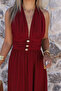 Burgundy Gold Buttoned Neck Tie Dress - 4