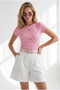 Women's Pink Embroidered Cotton Crop Camisole Blouse Blz-19003408 - 4