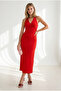 Women's Red Halter Neck Deep Backless Maxi Dress Elb-19002681 - 2