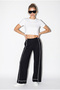 Women's Black Contrast Stripe Detailed High Waist Wide Leg Modal Trousers 2667 60286390 - 2