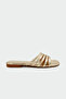 Tiyos Stripe Detailed Women's Gold Flat Slippers