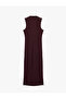 Crepe Scuba Fabric Slit Detailed High Neck Flowy Sleeveless Midi Dress - 6