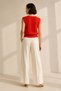 Orange Textured Knitted V-Neck 100% Cotton Women's Knitwear Blouse - 5