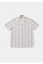 Regular Fit Stand Collar Striped Men's White Short Sleeve Shirt - 5