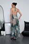 Women's Halter Neck Detailed Backless Slit Long Oversize Dress 260680-260681-260682 - 5