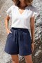 Women's Linen Shorts High Waist Elastic Summer Relaxed Fit Casual Shorts - 5