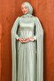 Mint Green Stone Embroidered Corseted Pleated Evening Dress - 3