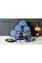 16 Piece Stoneware Dinner Set, Modern Design, Microwave & Dishwasher Safe - Blue - 3