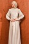 Stone Collar Detailed Waist Belted Evening Dress - 3