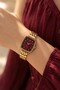 Snies Women's Gold Steel Band Claret Red Dial Rectangular Oval Case Elegant Quartz Wristwatch |   Vintage Luxury 2026