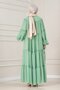 Magnolia Chiffon Dress with Peacock Motif-Mint Green - 4