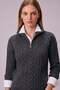 Women's Hair Knitted Half Zipper Bato Collar Wool Knitwear Sweater Anthracite