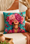 Flower Crowned Woman Butterfly Patterned Decorative Throw Pillow Cover Bohemian Home Decor 43X43 cm - 2
