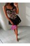 Women's Leopard Strap Tulle Detailed Mini Dress - 7