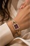 Siesta Women's Gold Square Case Wristwatch with Purple Dial and Stone Bezel Heart Detail Luxury Steel Bracelet Watch 2026 - 6