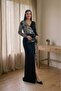 Patterned Double-Breasted Collar Long Evening Dress