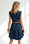 Women's Navy Blue Belted Pocketed Mini Cotton Dress Elb-19002668 - 5