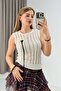 Women's Summer Knitwear Blouse with Openwork Accessories Cream